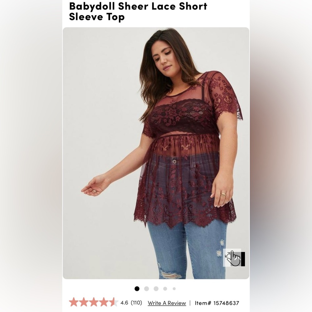 Soft sexy sheer lace torrid burgundy purple top Baby doll valentine date night